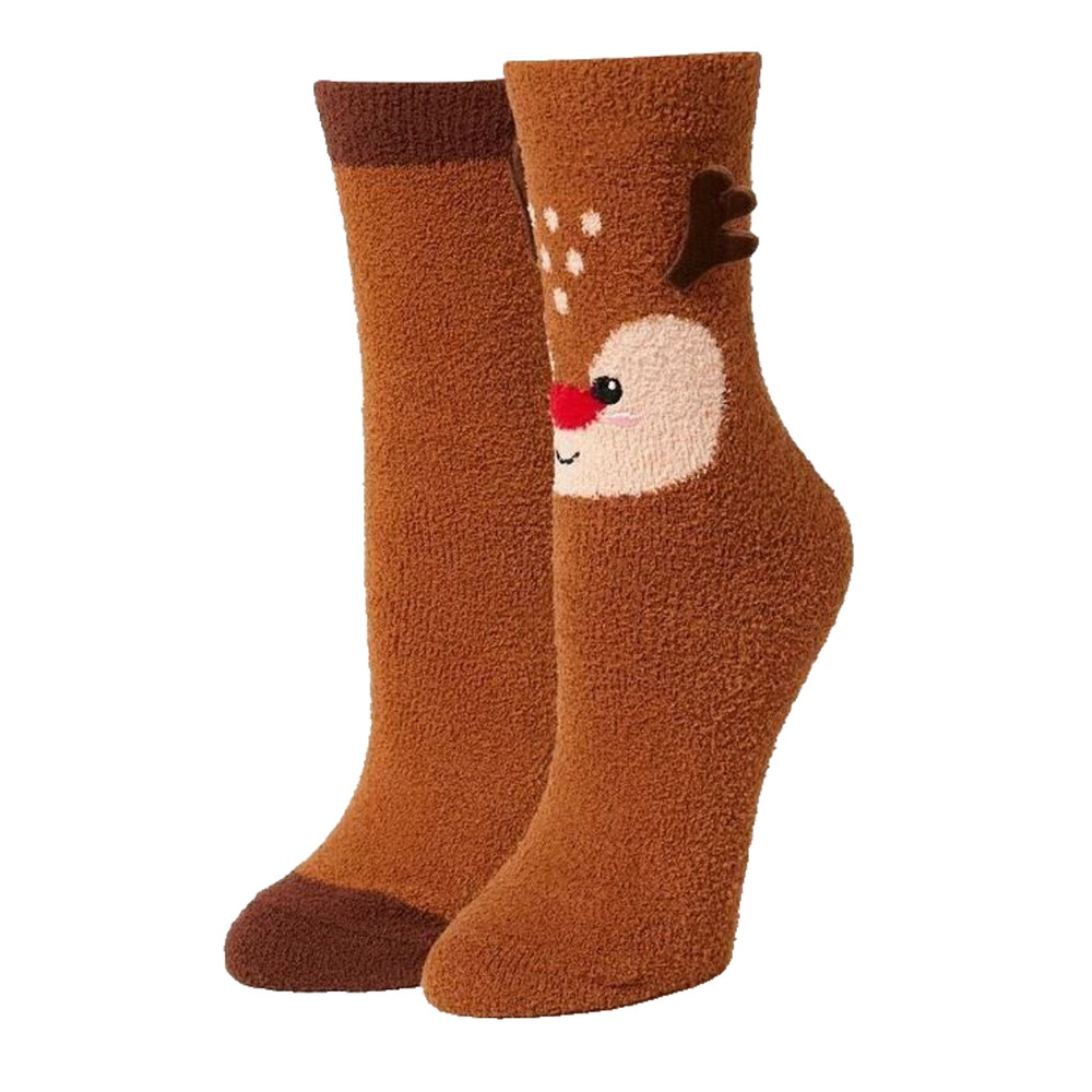 New Soft Womens Forever 21 Cute Reindeer Crew Socks Set 2 pack One Size Brown